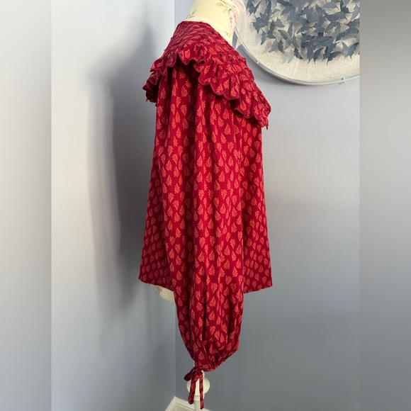 Universal Thread Red Patterned Blouse with Ruffles - Picture 6 of 10